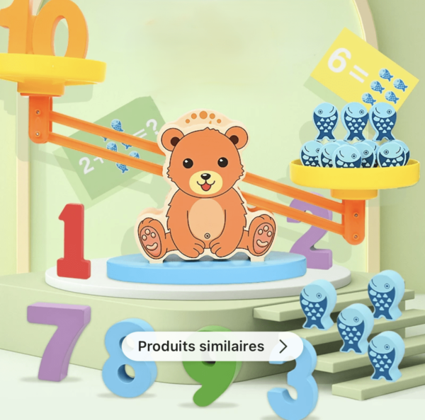 Balance éducative en forme d'ours. Idéal pour rendre concrètes les notions de grandeur de chaque chiffre.