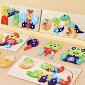 Puzzle en bois animaux et bébés : il retrace l'évolution de la vie des animaux