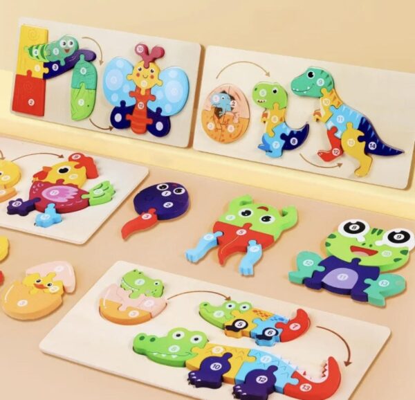 Puzzle en bois animaux et bébés : il retrace l'évolution de la vie des animaux